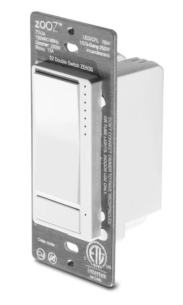 ZOOZ ZEN30 Z-WAVE PLUS S2 DOUBLE SWITCH VER. 3.0 (WHITE) FOR LIGHT