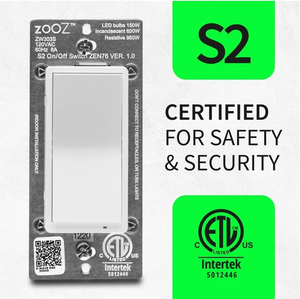 ZZOOZ 800 SERIES Z-WAVE LONG RANGE S2 ON / OFF WALL SWITCH